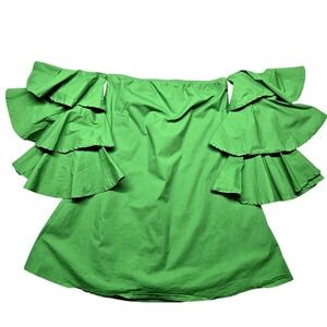 Banjul Dress Womens Large Green Off Shoulder Ruffle Tiered Sleeve Boho